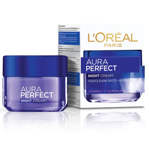 Loreal Aura Perfect Night Cream 50ml, Fight Dark Spots + Evens Tone. Vitamin C + Tourmaline.