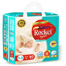 Rocket Premium Diapers Jumbo Pack Size1-2 Small (3-6KG), 80 Count