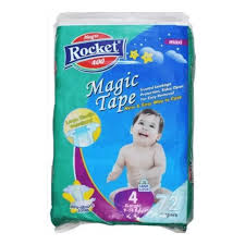 Rocket Magic Diaper Number 4 Large - 9to14kg 72 Pieces Jumbo Packet Pamper Elastic Band Magic Grip