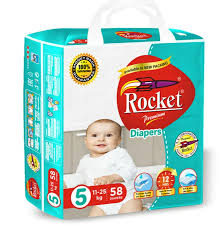 Rocket Premium Diapers Jumbo Pack Size 5 XL (11-25KG), 58 Count